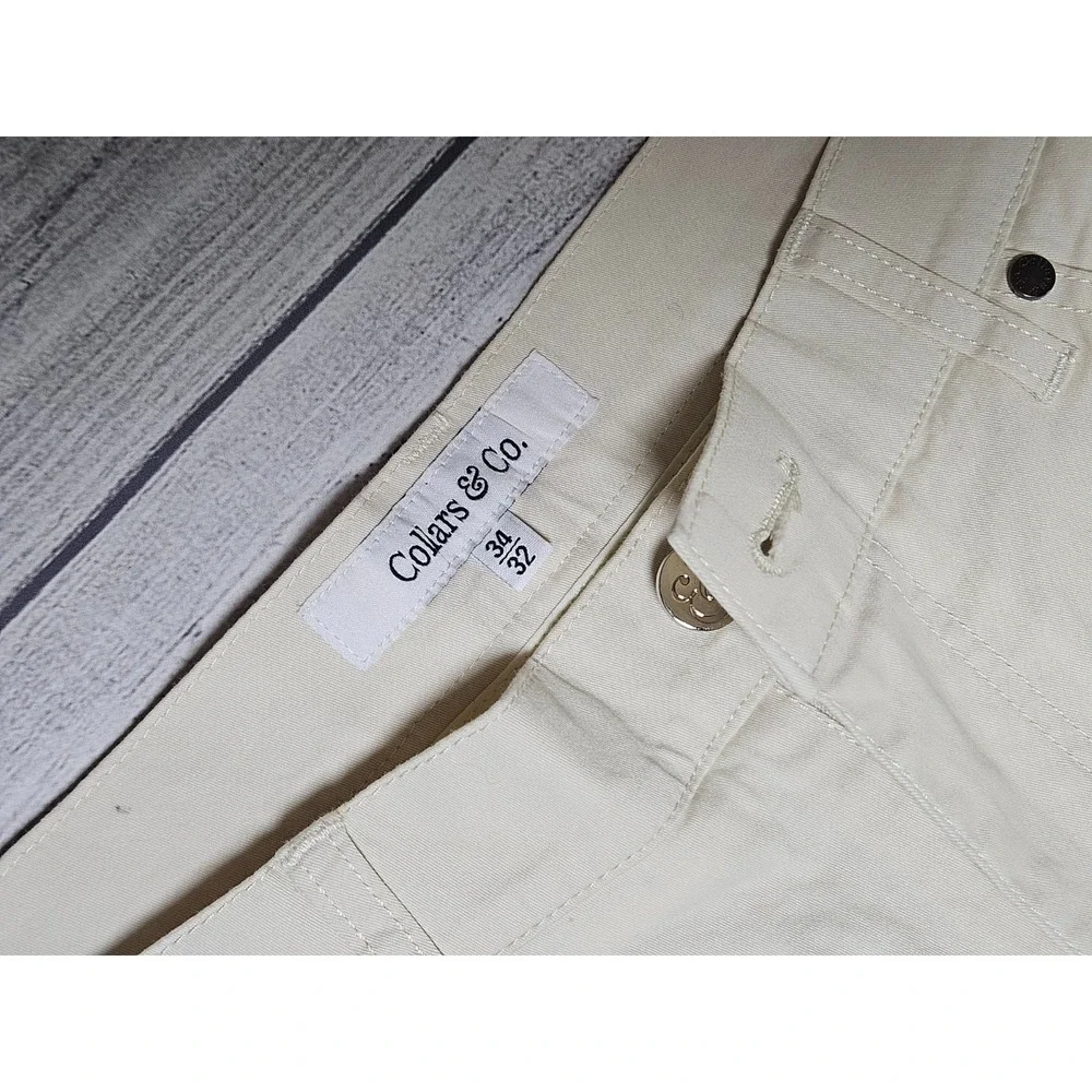 NWT Collars & Co CEO Chino Mens 34x32 Cream‎ Five Pocket Cotton Stretch Pants